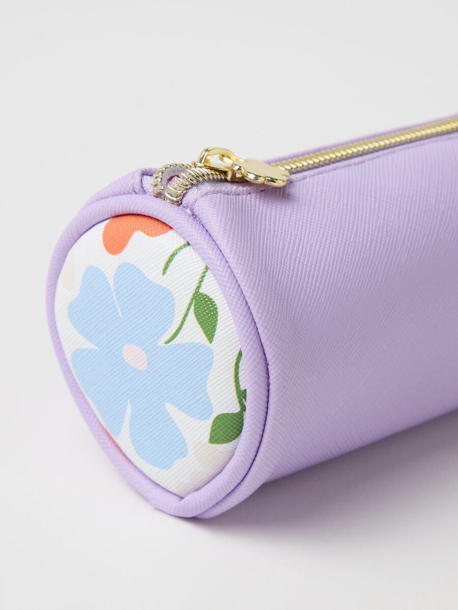Round pencil case with floral print_1