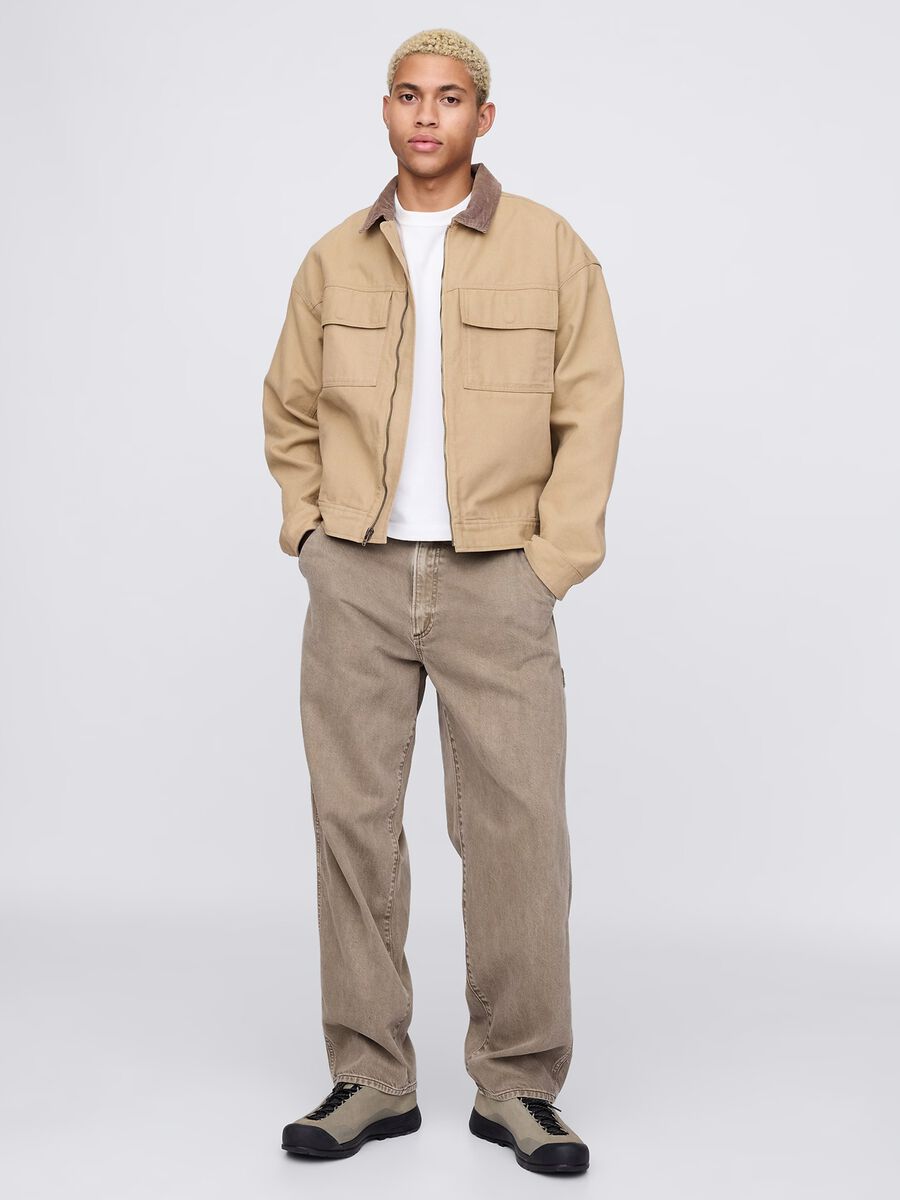 Beige wide-leg workwear jeans_0