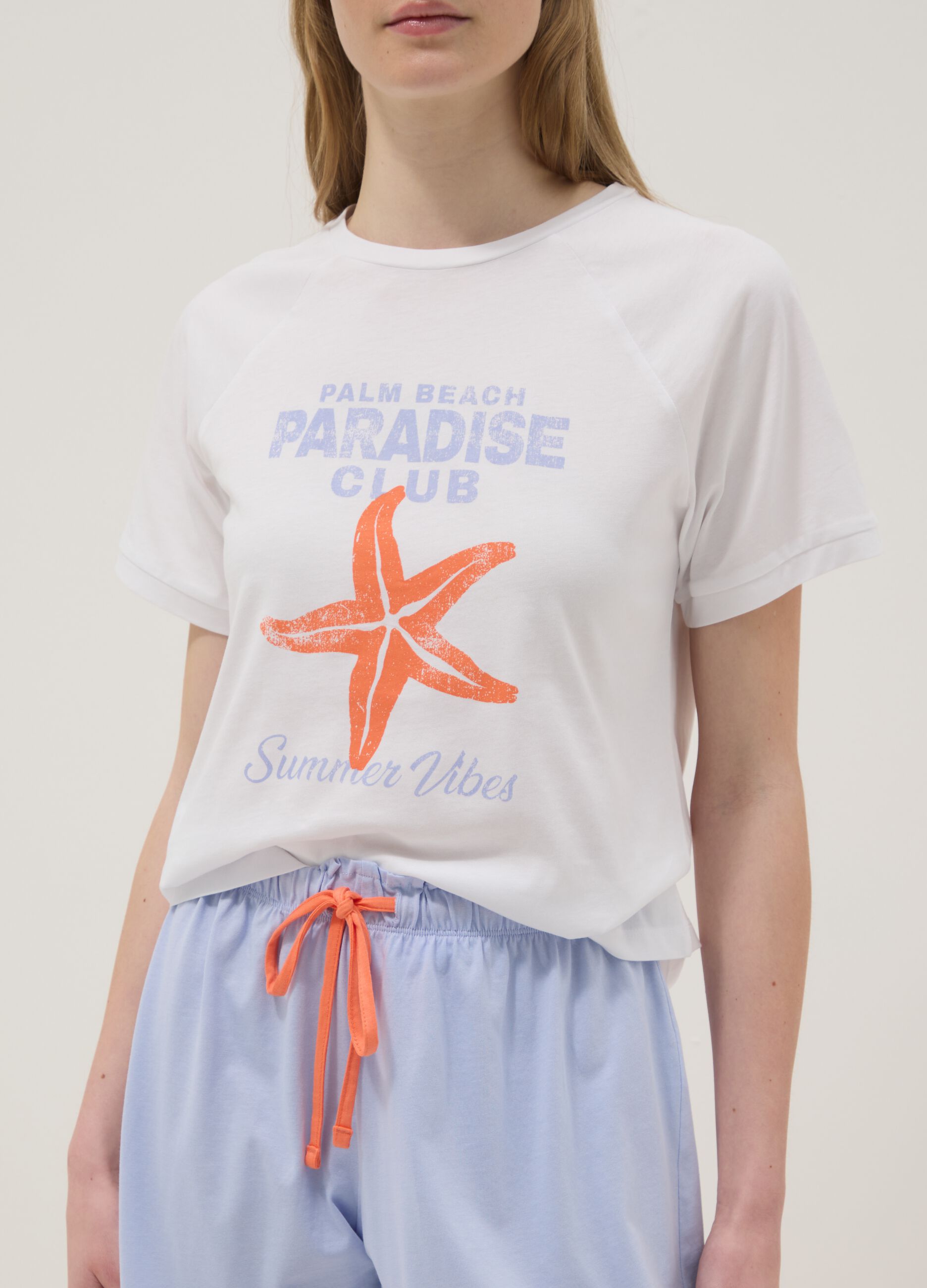 Multicolour pure cotton short pyjamas, regular fit with print