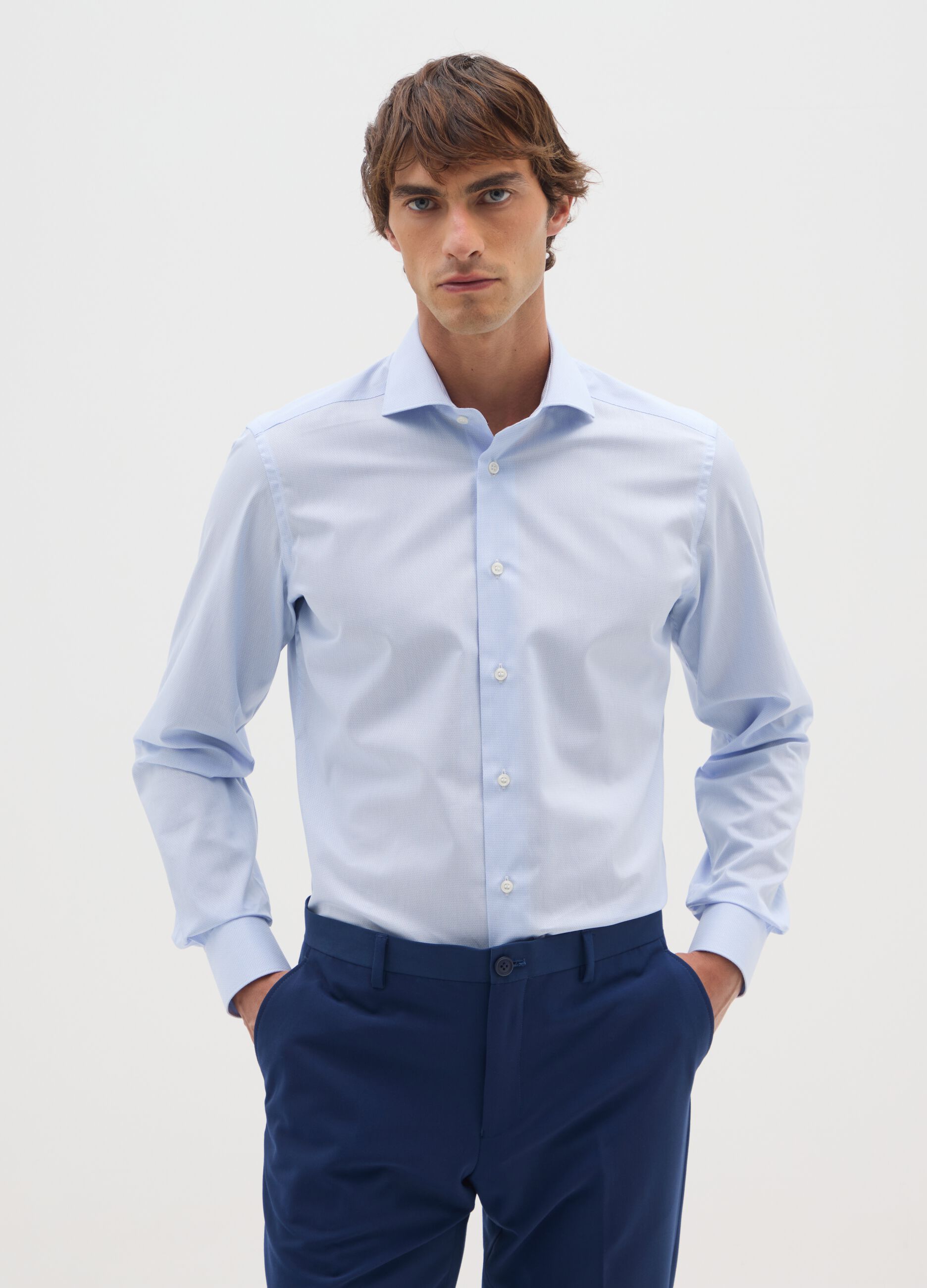 Light blue shirt in pure cotton slim fit with French collar