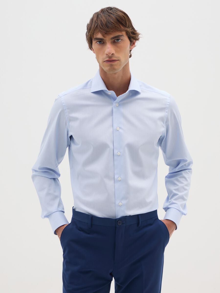 Light blue shirt in pure cotton slim fit with French collar_0