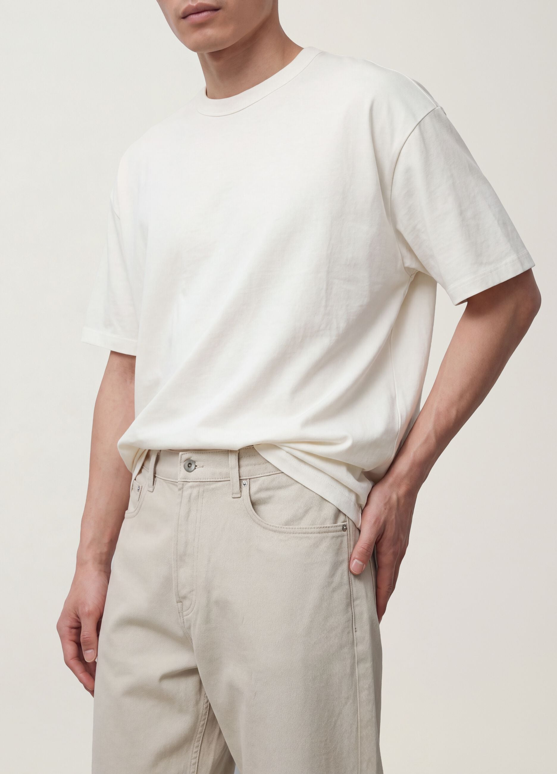 Pantaloni straight grigi in twill di cotone elasticizzato