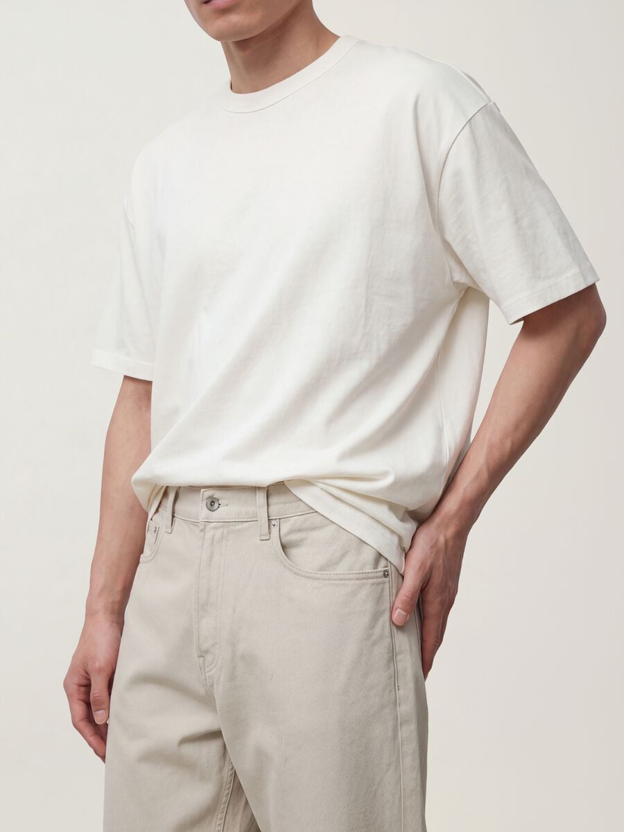 Pantaloni straight grigi in twill di cotone elasticizzato_2