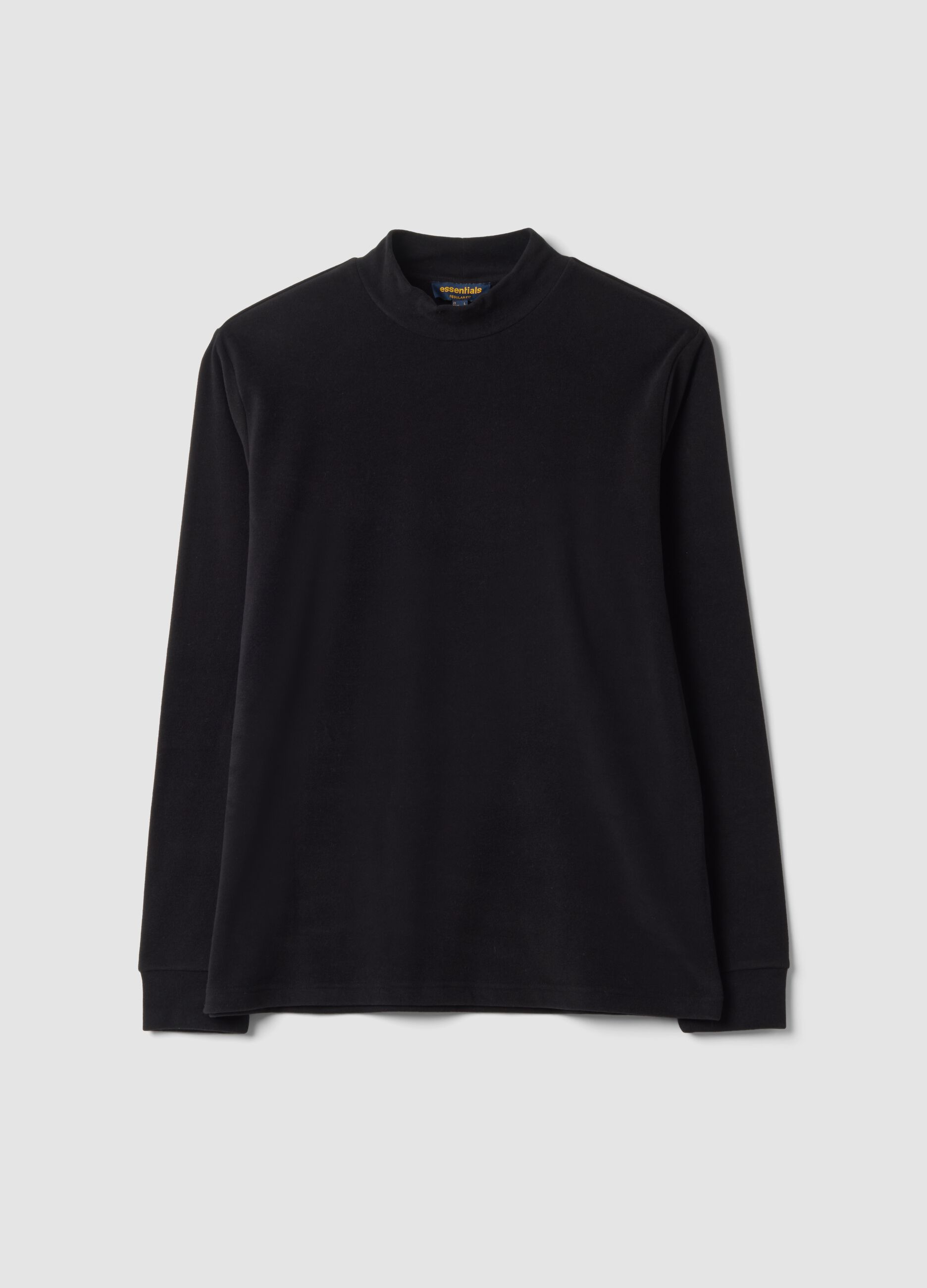 Black stretch-fabric top with stand-up collar