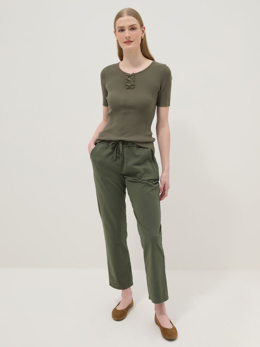 Women's Green Stretch Cotton Regular Fit Trousers_0