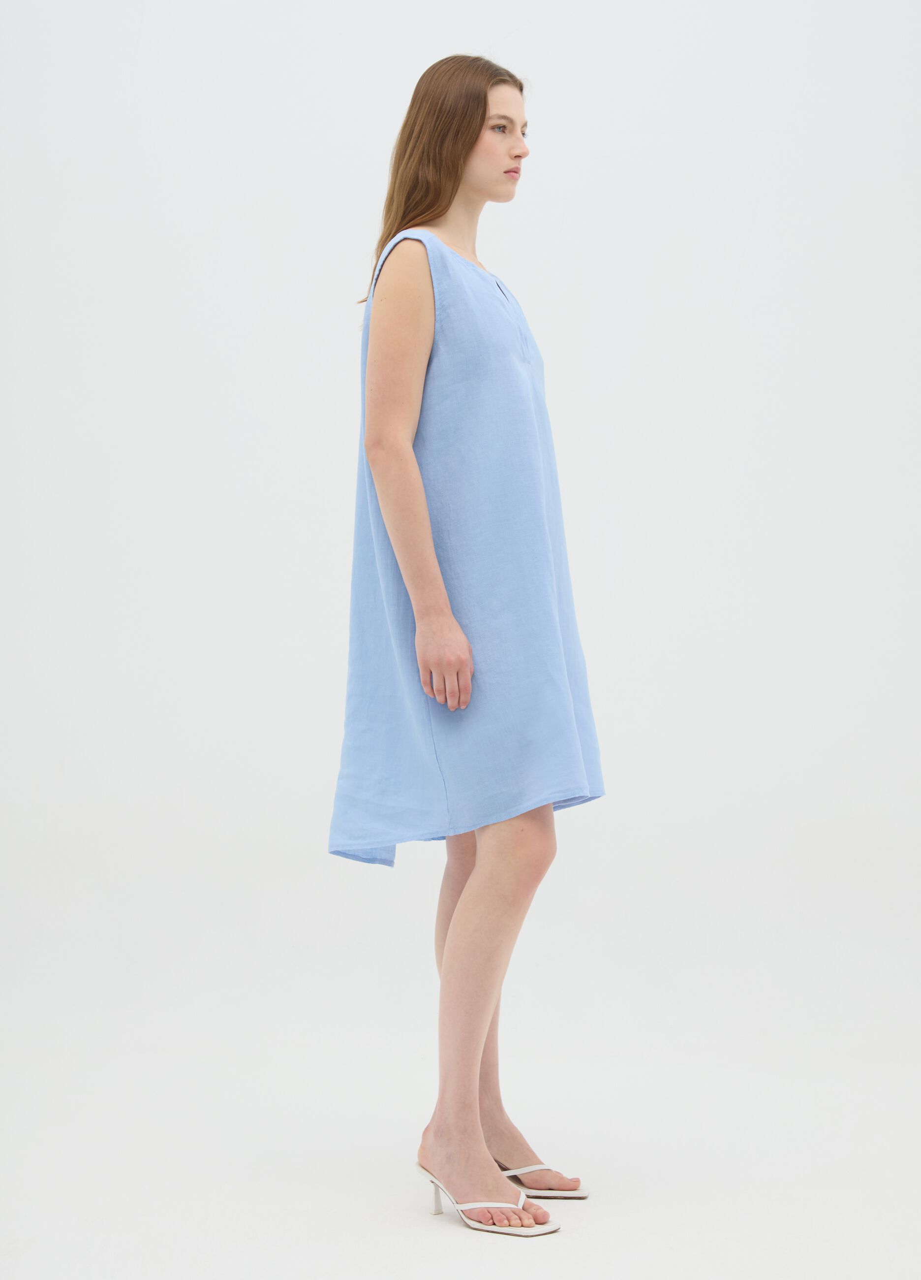 Women's dress in pure azure linen regular fit