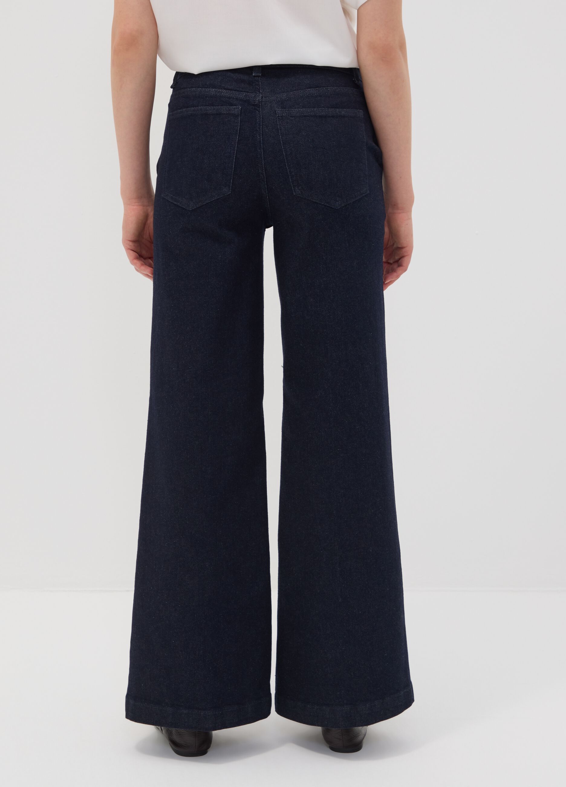 Dark blue high-waisted wide-leg stretch cotton jeans