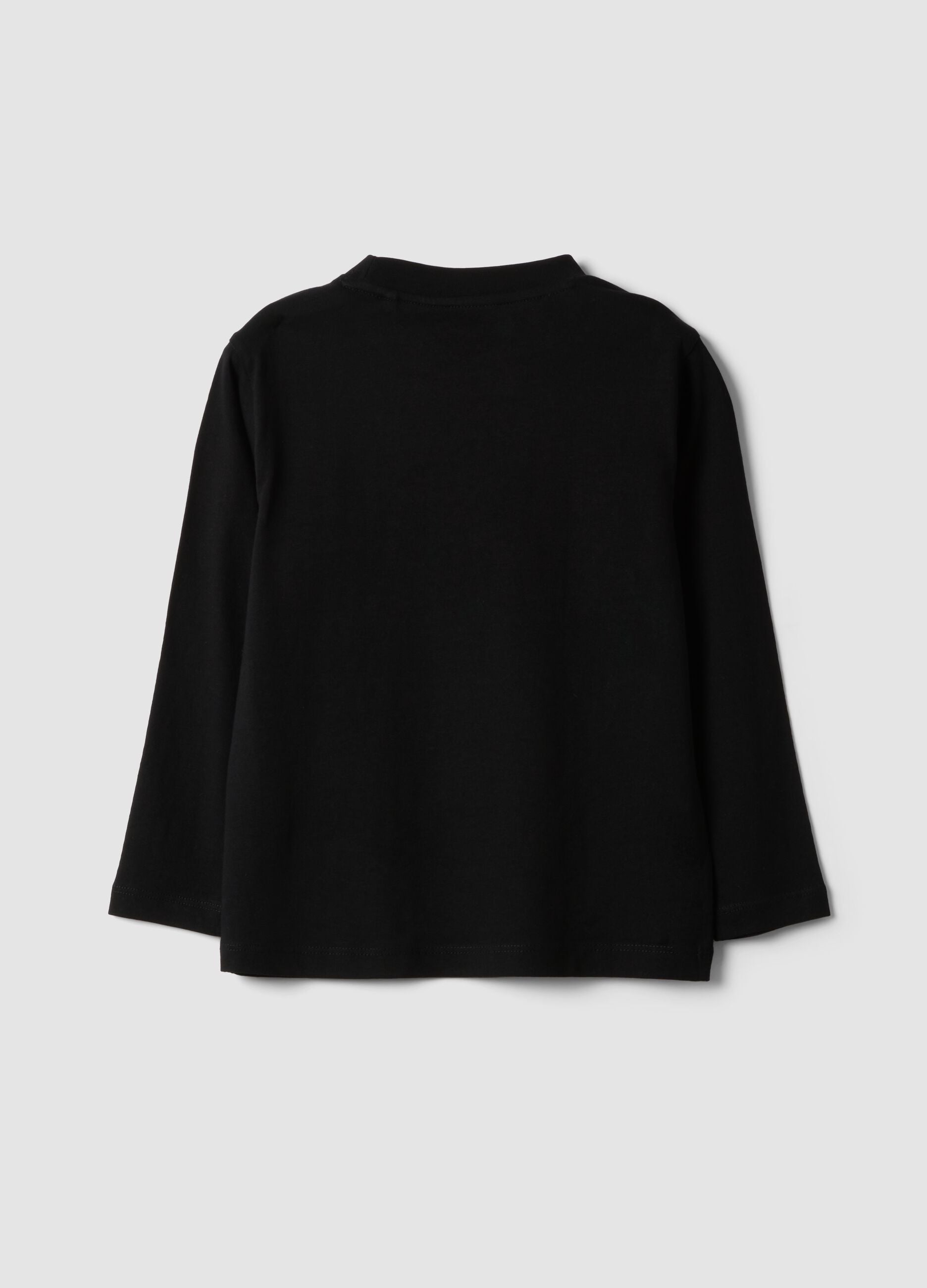 Black pure cotton crew-neck T-shirt with skeleton print