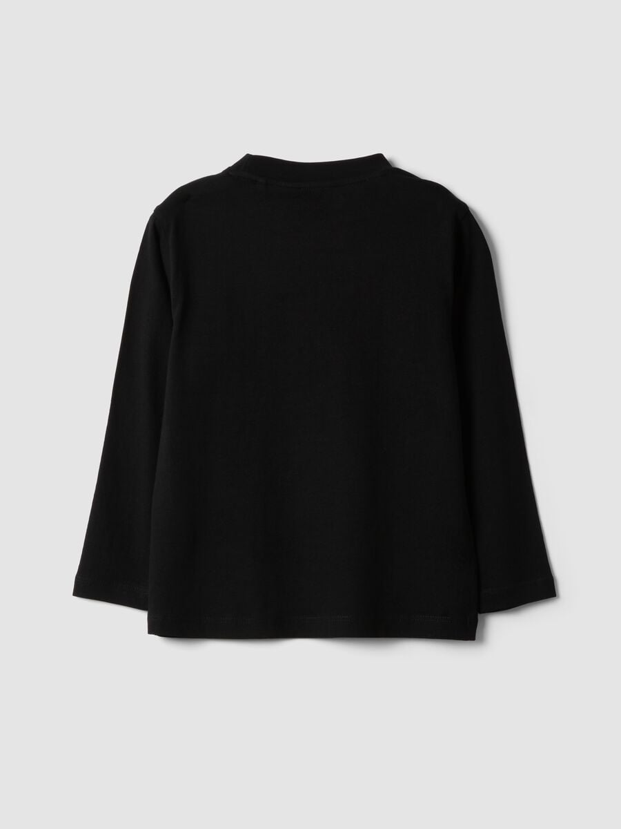 T-shirt nera in puro cotone con girocollo e stampa scheletro_1