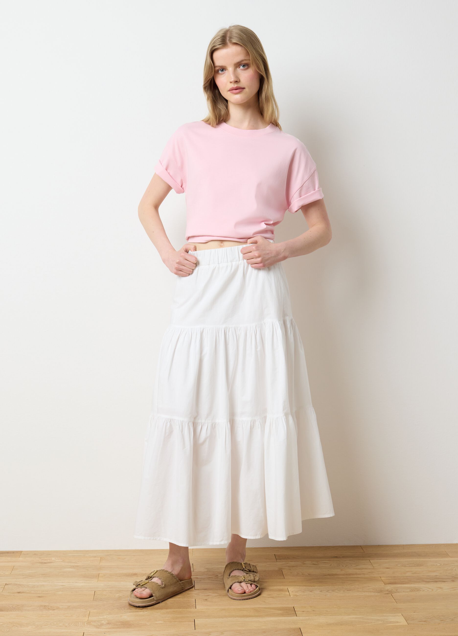 Pink crew neck organic cotton T-shirt Les Copains