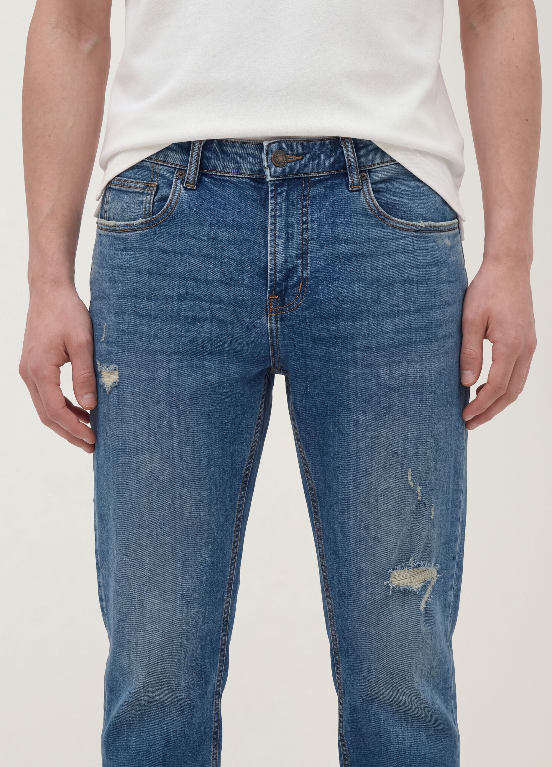 Blue denim jeans in stretch cotton, regular fit