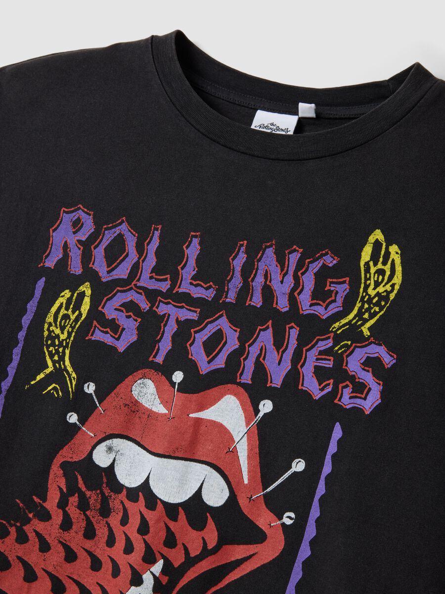 Black pure cotton T-shirt with Rolling Stones print_5