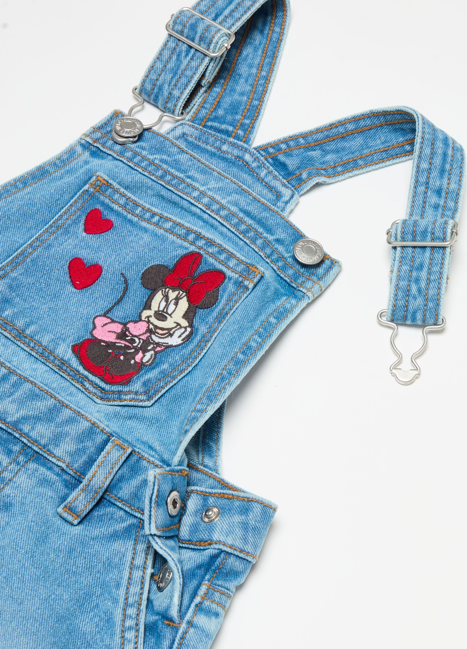 Denim pinafore with Minnie Mouse embroidery