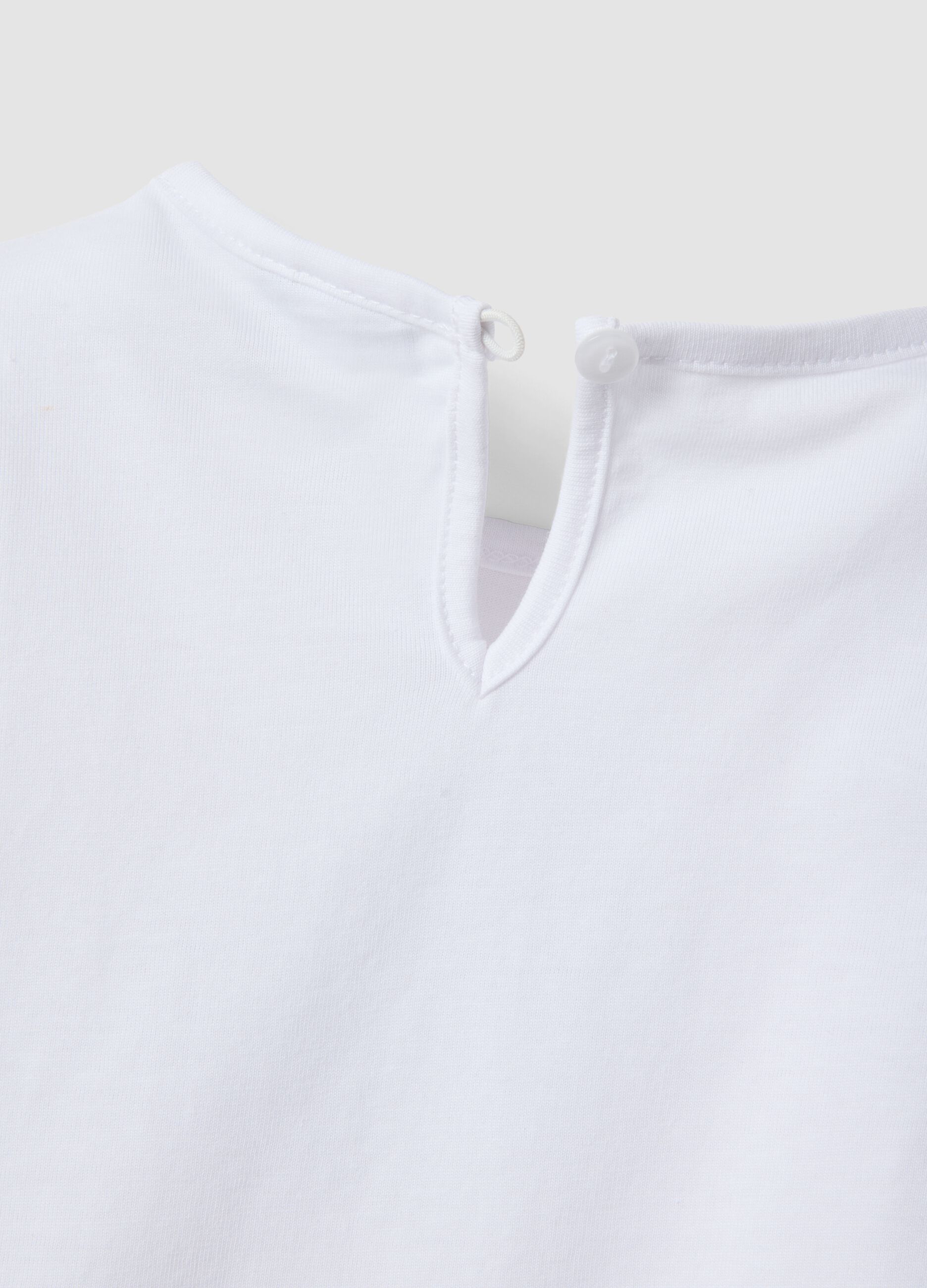 Girls&rsquo; white organic cotton T-shirt with print and frill sleeves
