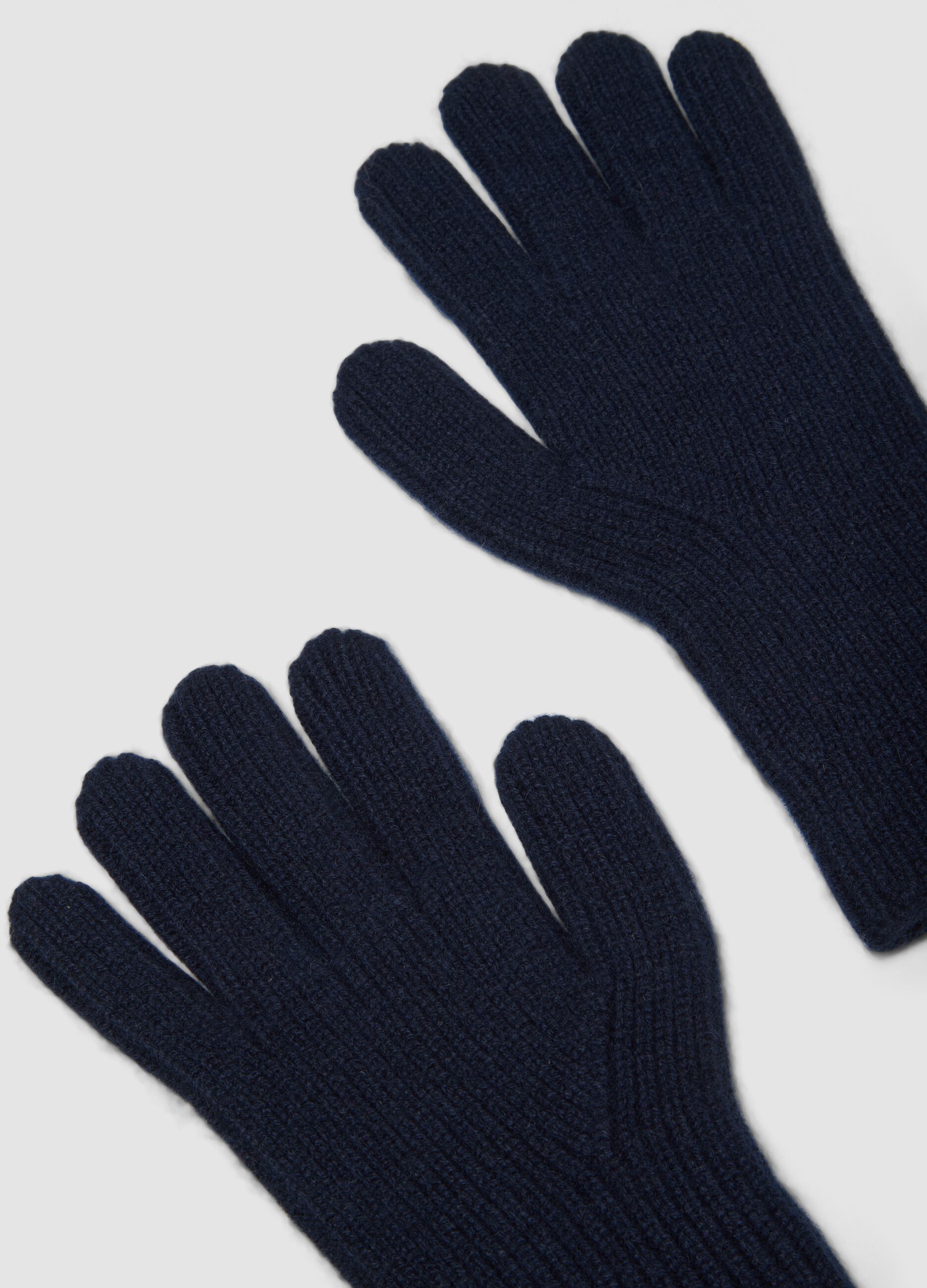 Guanti blu in puro cashmere a costine