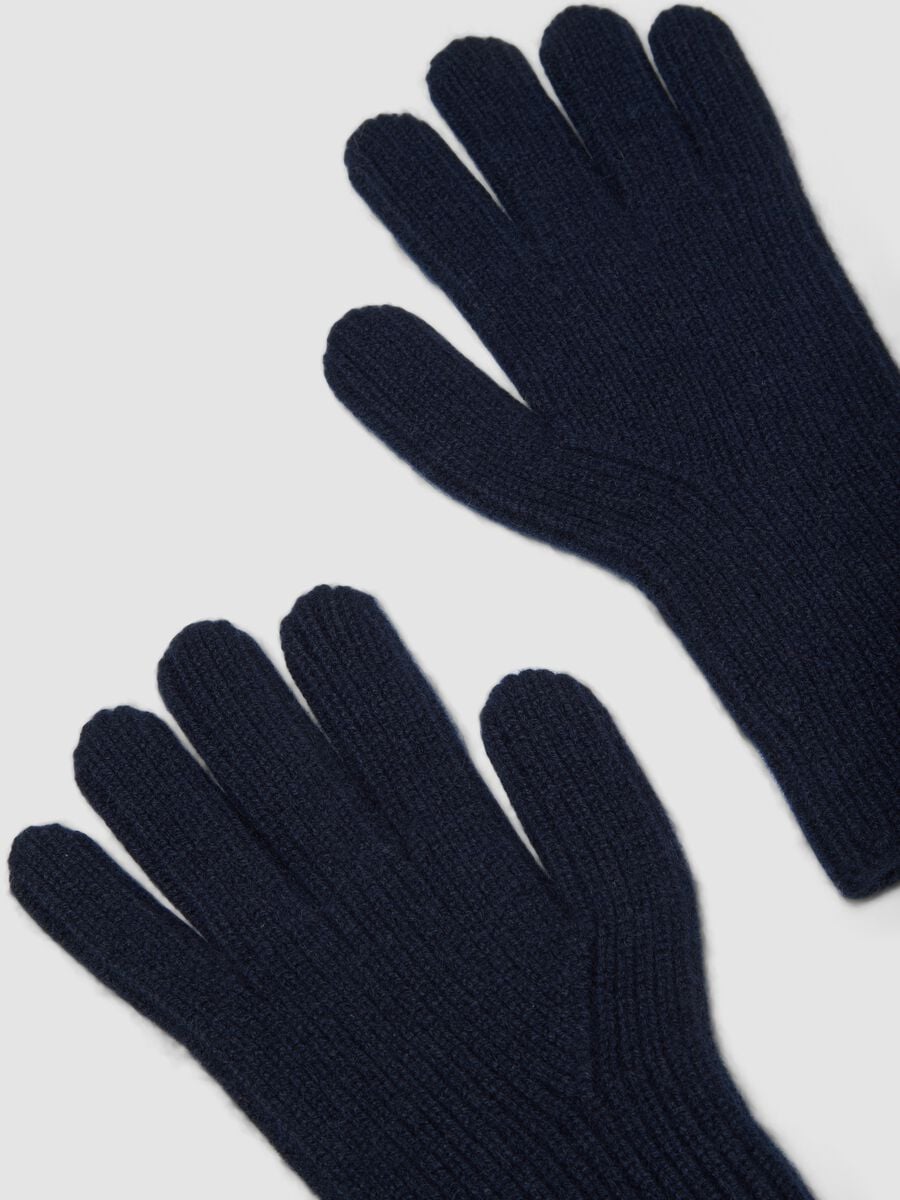 Guanti blu in puro cashmere a costine_2