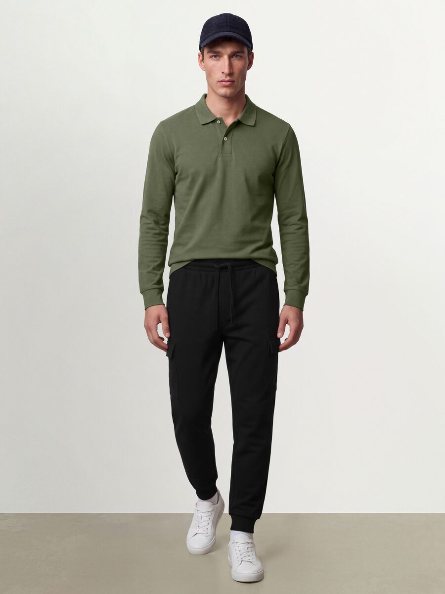Polo verde in piquet di puro cotone organico a maniche lunghe regular fit_2