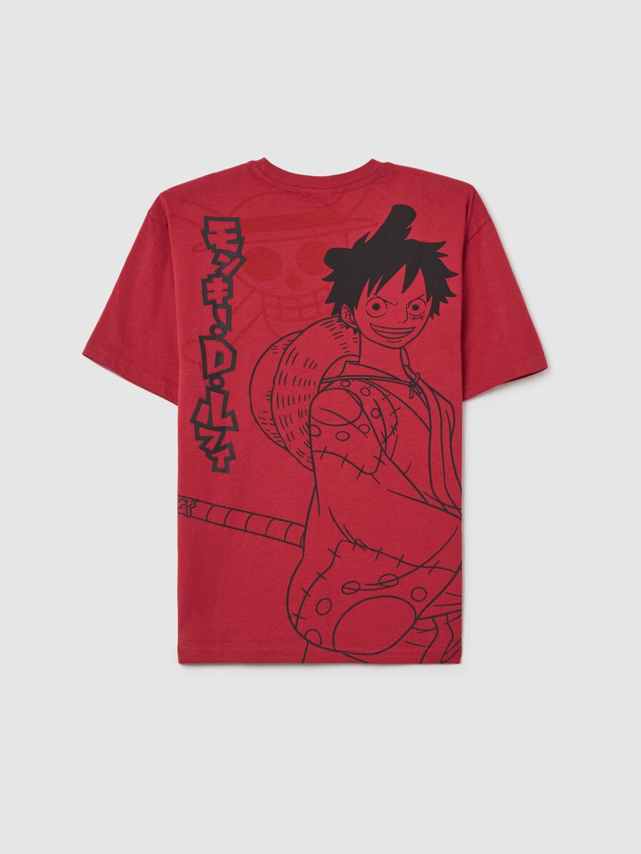 Red Cotton Children's T-shirt with Monkey D. Luffy Print_4