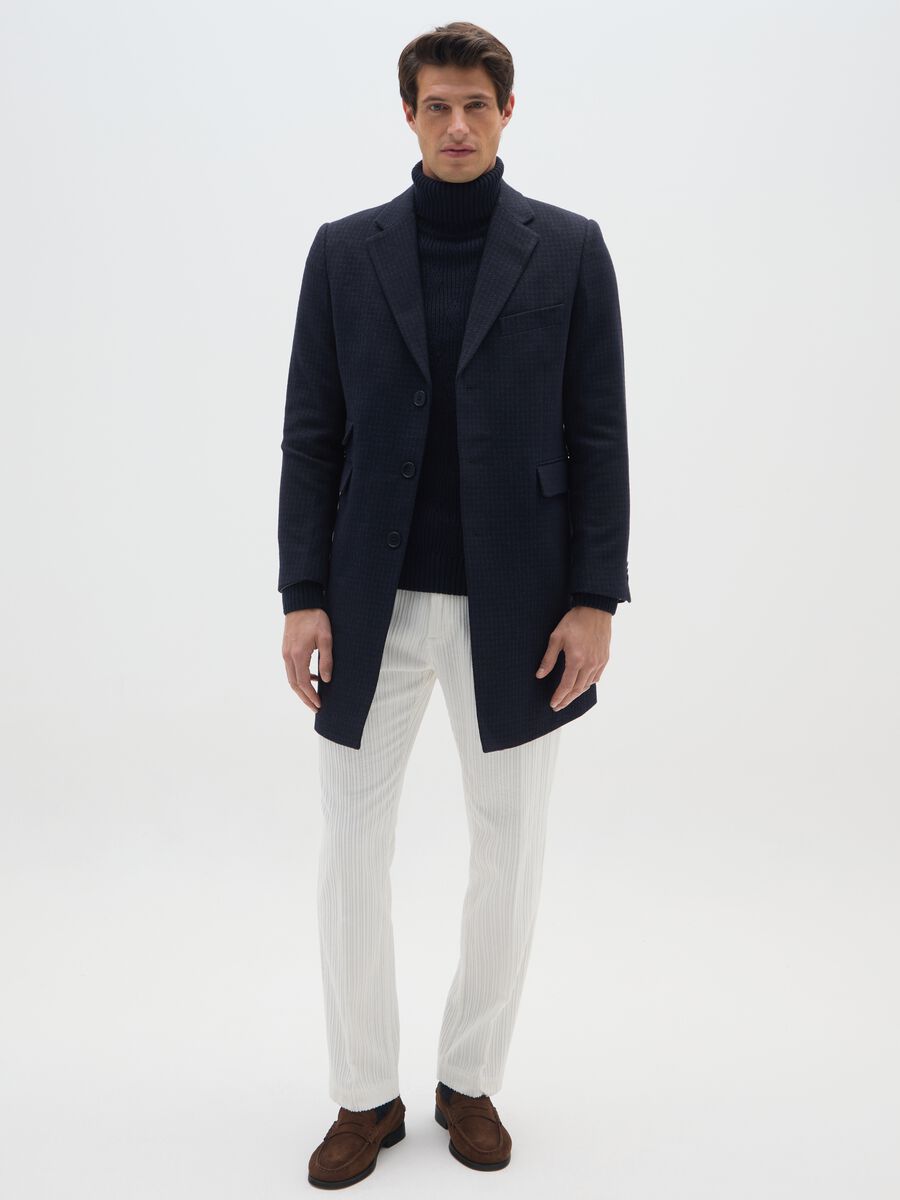 Cappotto lungo blu a quadri regular fit in pied de poule_1