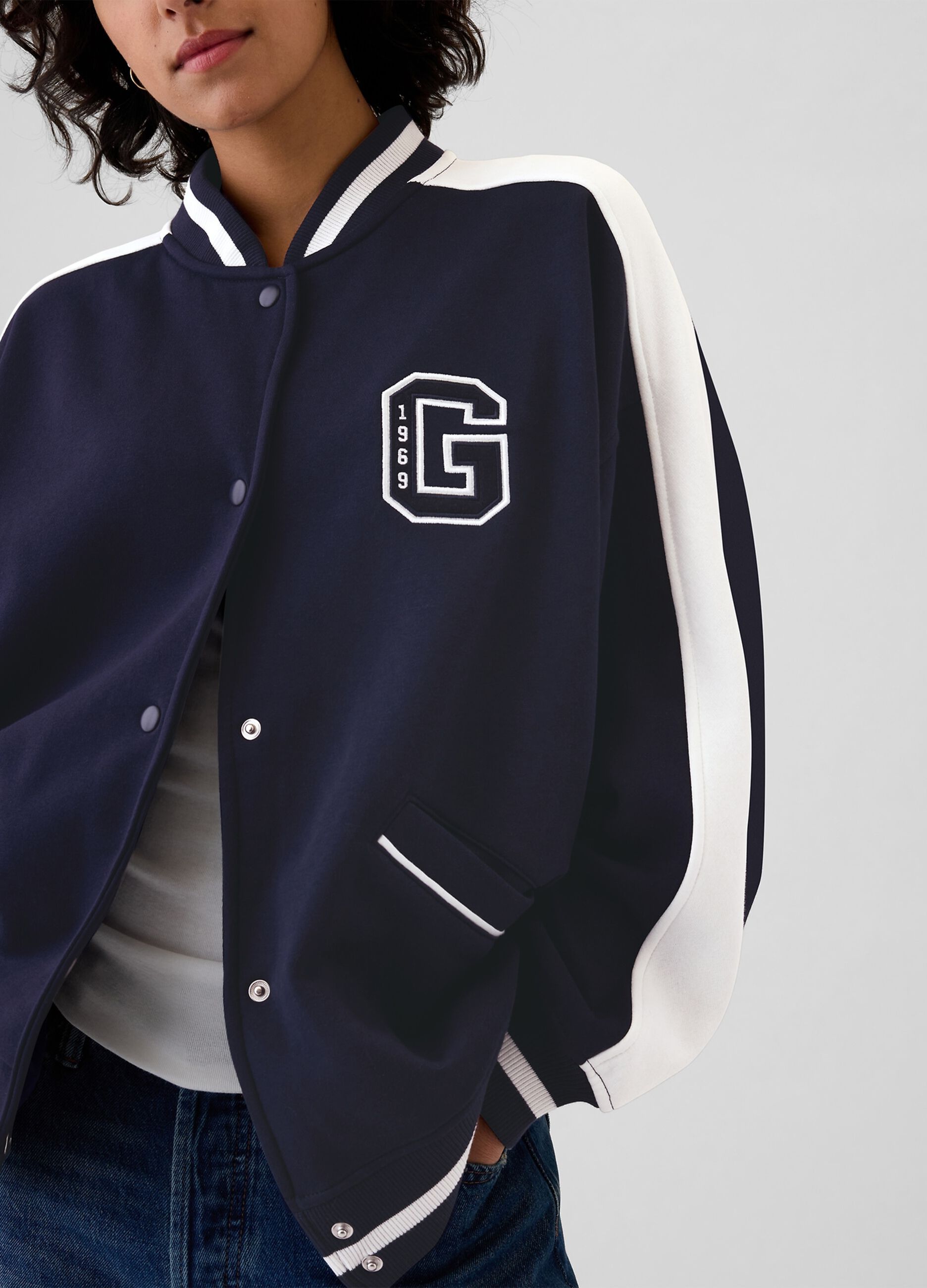 Oversized varsity bomber jacket with logo embroidery