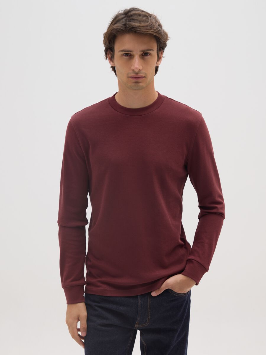 Maglia a maniche lunghe da ragazzo in puro cotone rosa _0