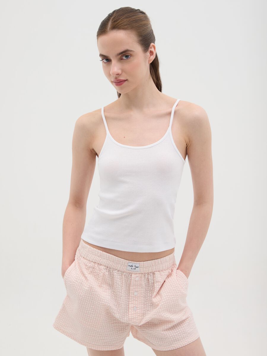 Women's white pure cotton tank top regular fit_0