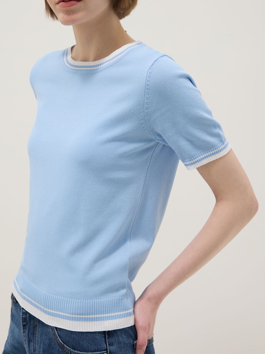 Blue viscose blend regular fit t-shirt with contrasting collar_3