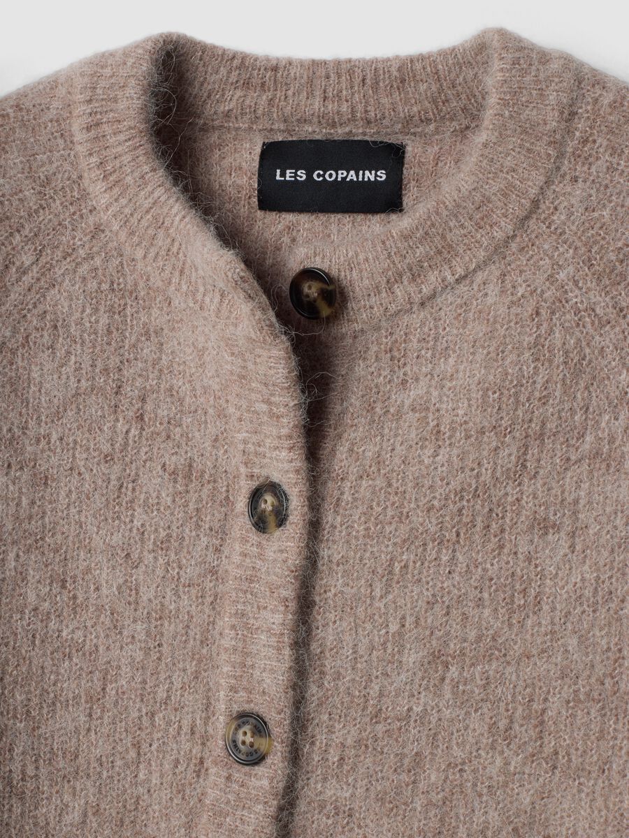 Beige alpaca and stretch wool crew-neck cardigan_1