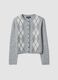 Grey jacquard stretch wool crew-neck cardigan, regular fit_4