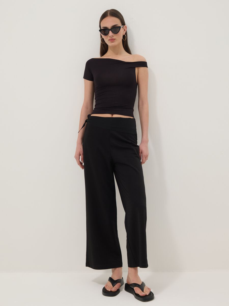 Pantaloni culotte neri in misto viscosa_1