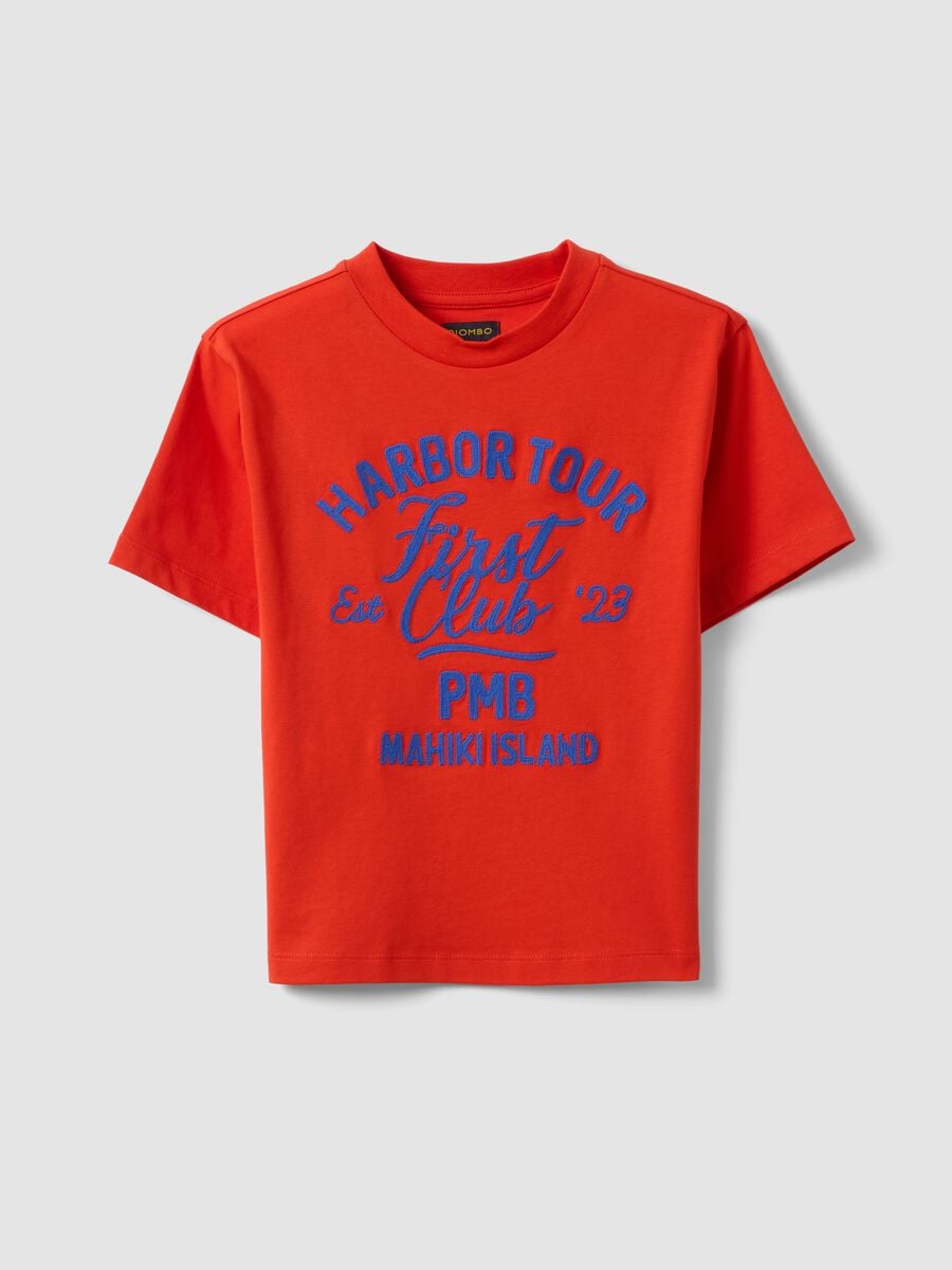 T-shirt rossa in puro cotone over fit da bambino_3