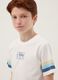 Boys&rsquo; white pure cotton T-shirt with striped sleeves_0