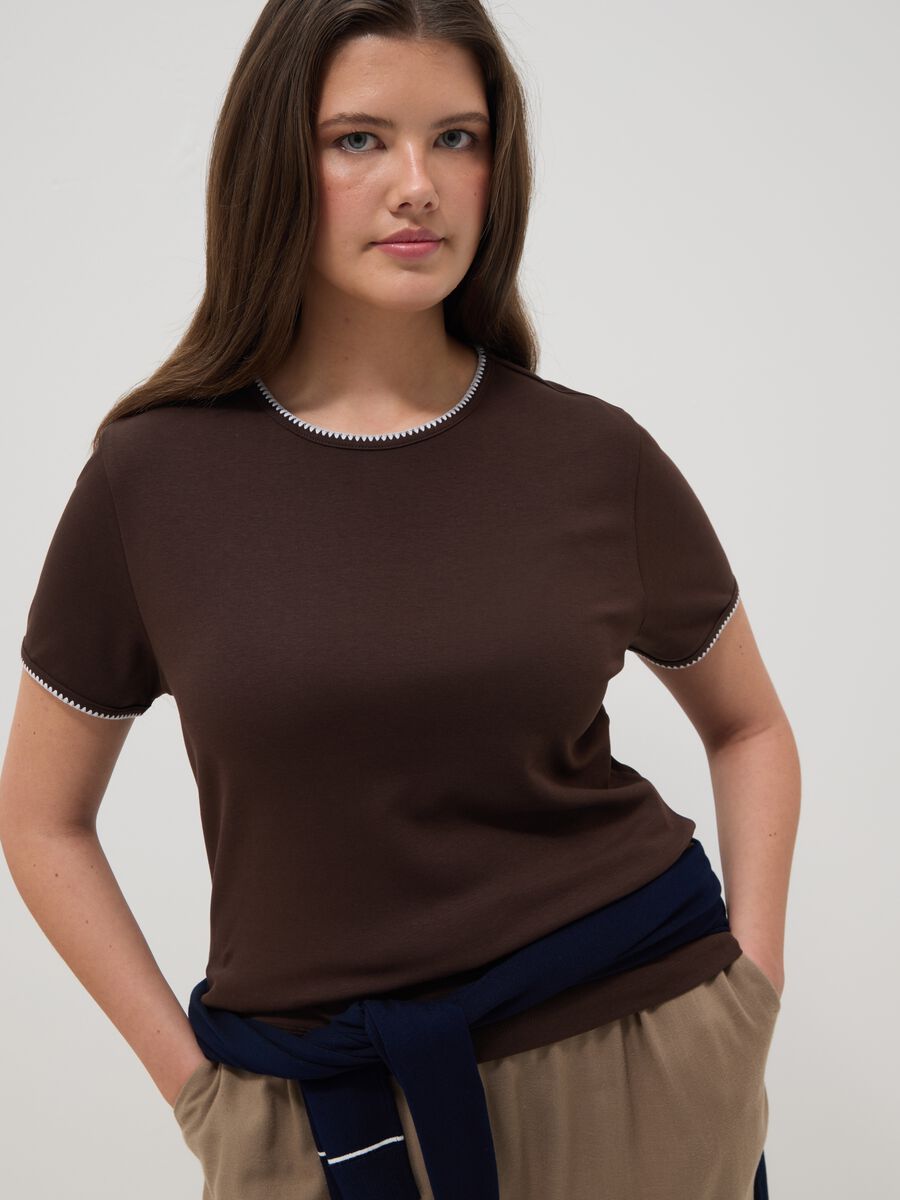 Brown pure cotton short-sleeve T-shirt, regular fit_0