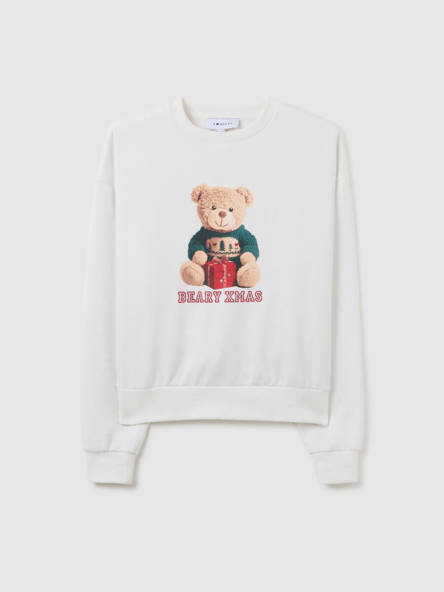 Felpa bianca in misto cotone regular fit con stampa natalizia_4