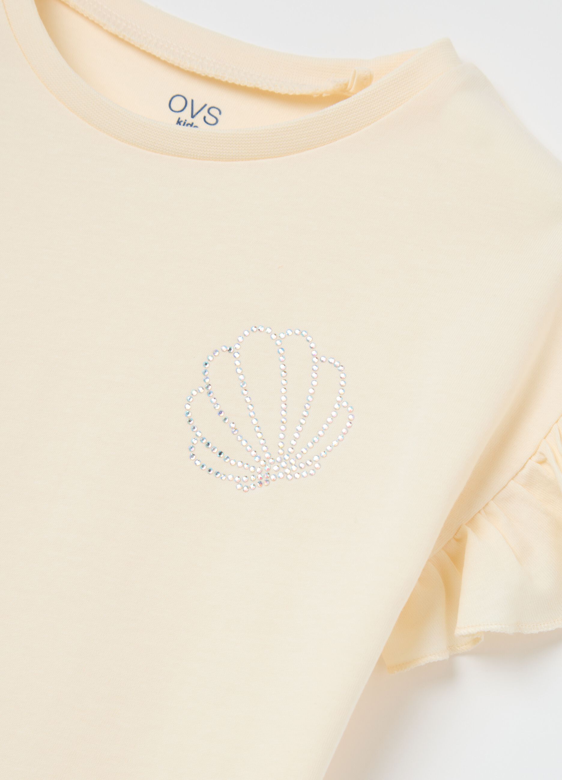 White T-shirt in cotton with diamantés