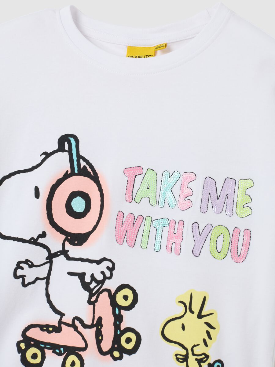 Girls' white cotton regular fit t-shirt with Snoopy print_3