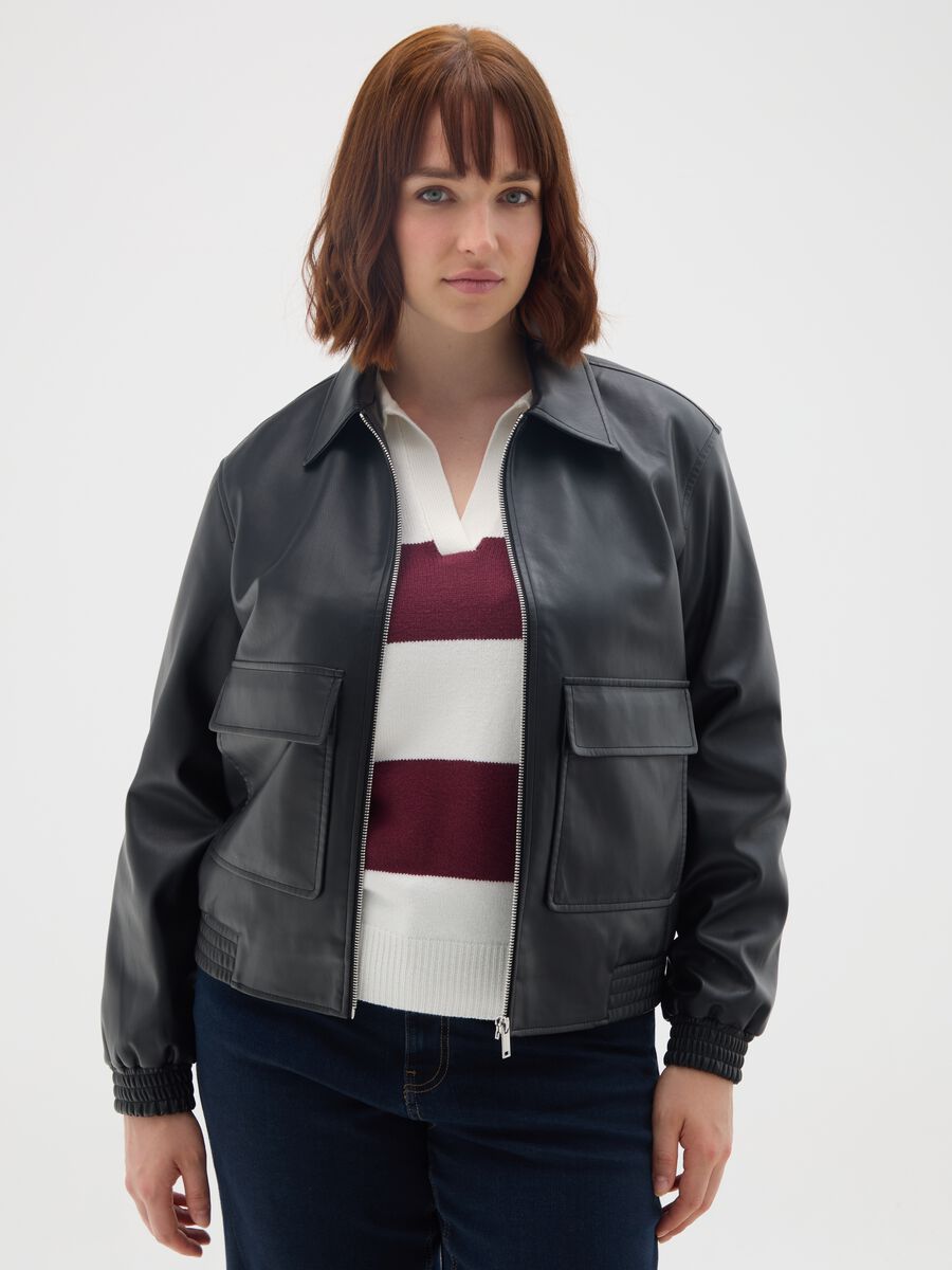 Black regular fit jacket with zip_0