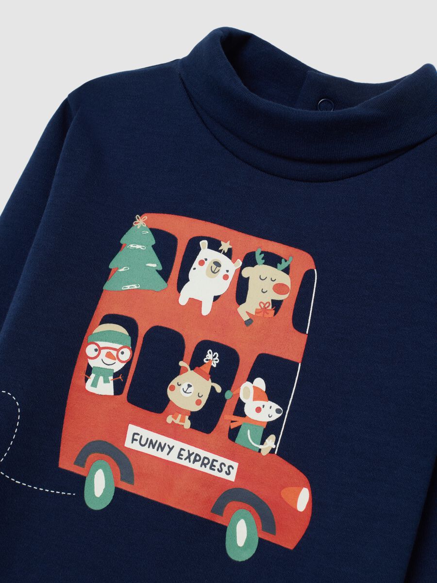 Blue mock neck baby sweater in pure cotton regular fit with print_2