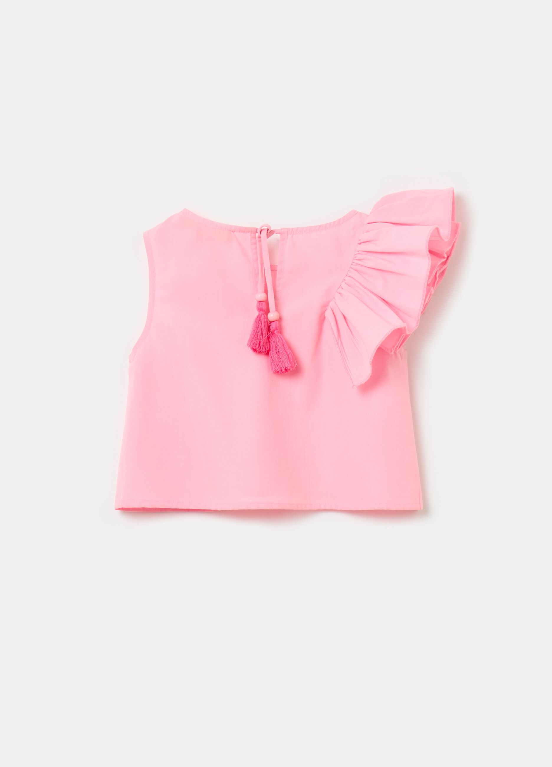 Tank top with flounce and lettering embroidery
