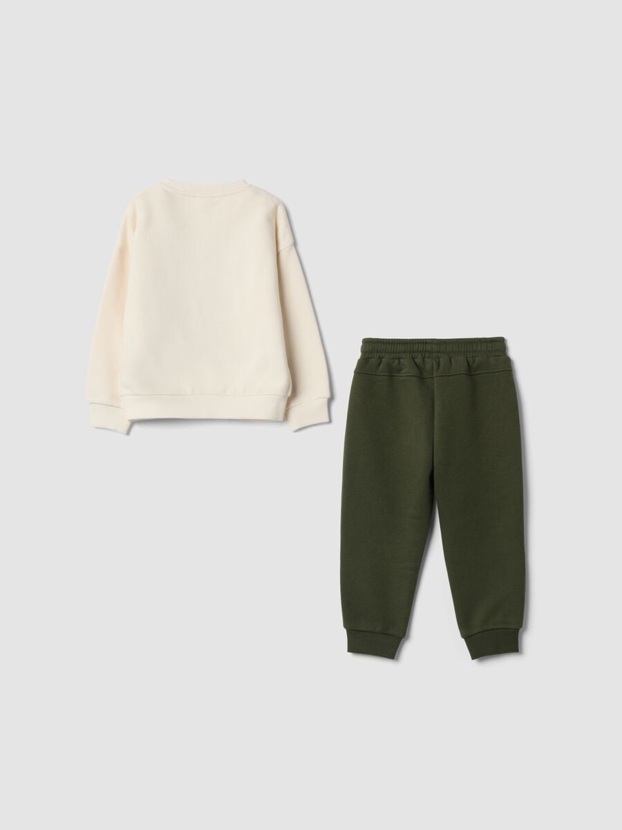 Completo jogging beige in misto cotone organico con stampa Mickey over fit_1