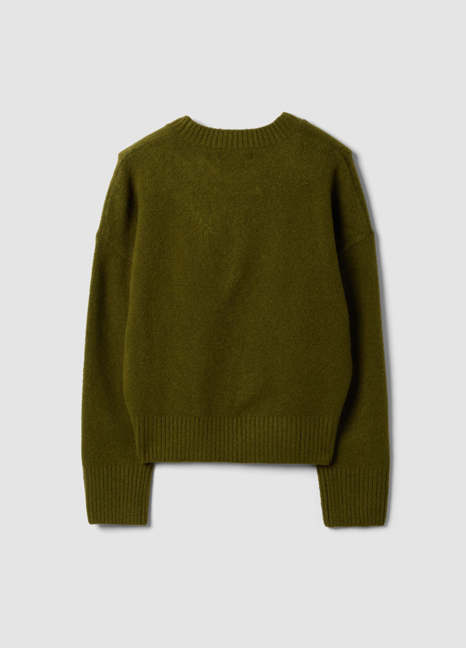 Olive green stretch wool crew-neck jumper