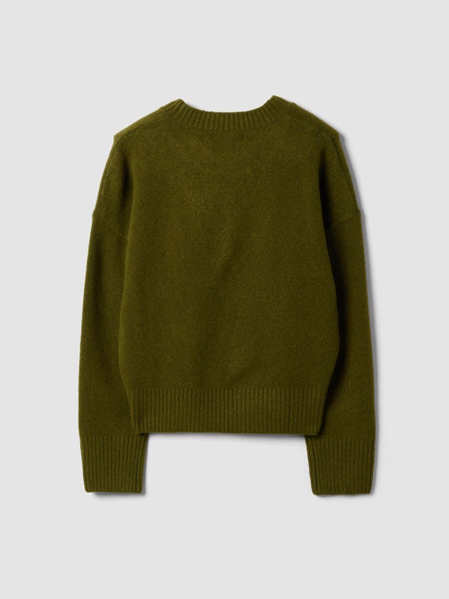 Olive green stretch wool crew-neck jumper_1