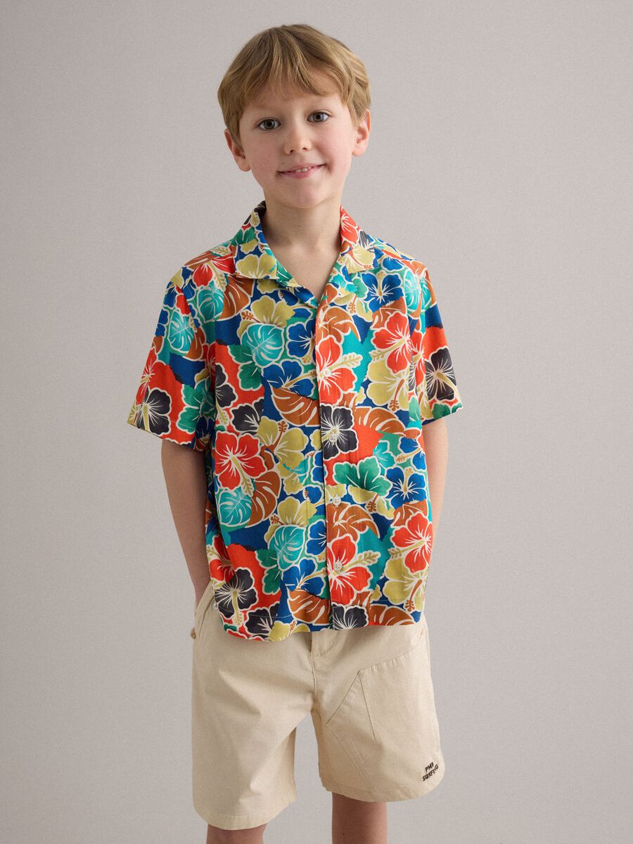 Boys&rsquo; multicolour pure viscose shirt with floral print_1
