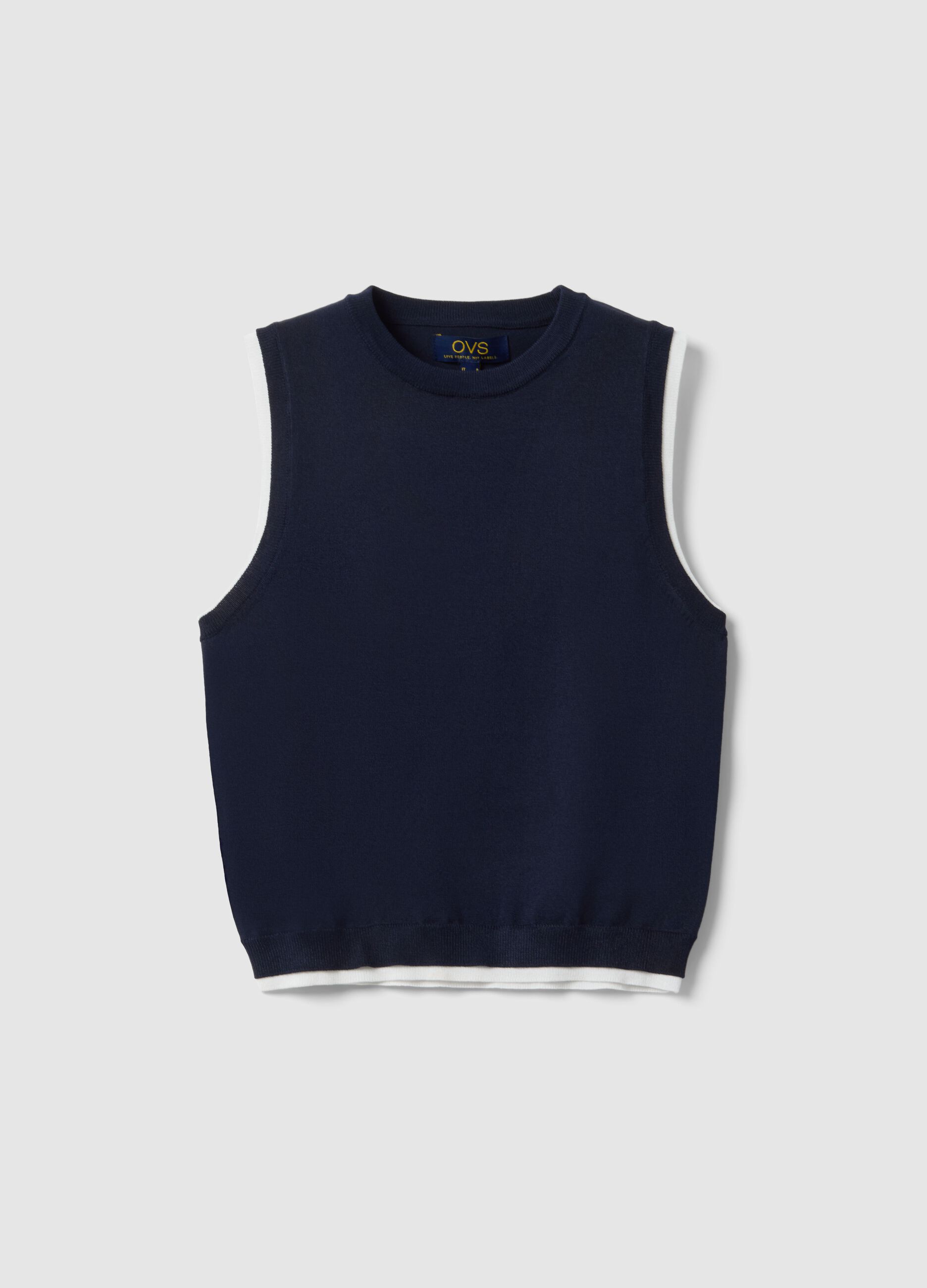 Blue sleeveless viscose blend tank top regular fit