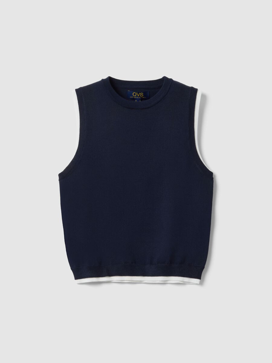 Blue sleeveless viscose blend tank top regular fit_4