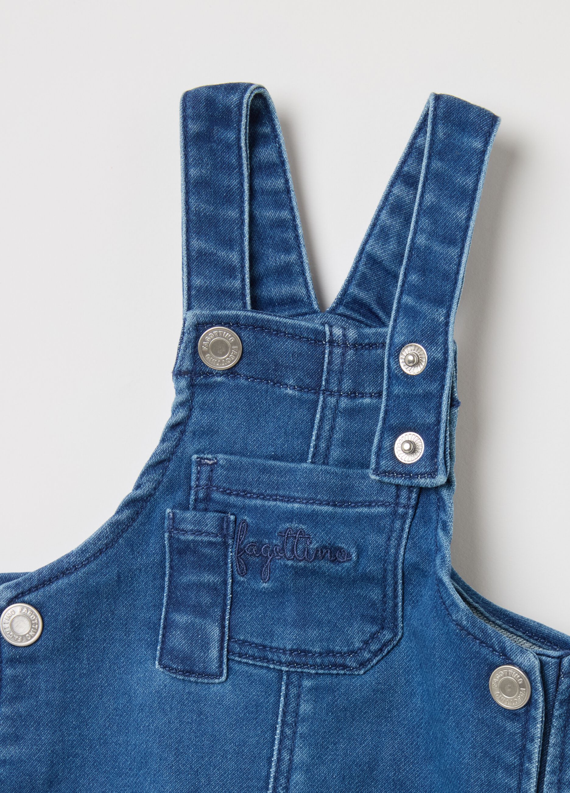 French Terry denim dungarees with pocket