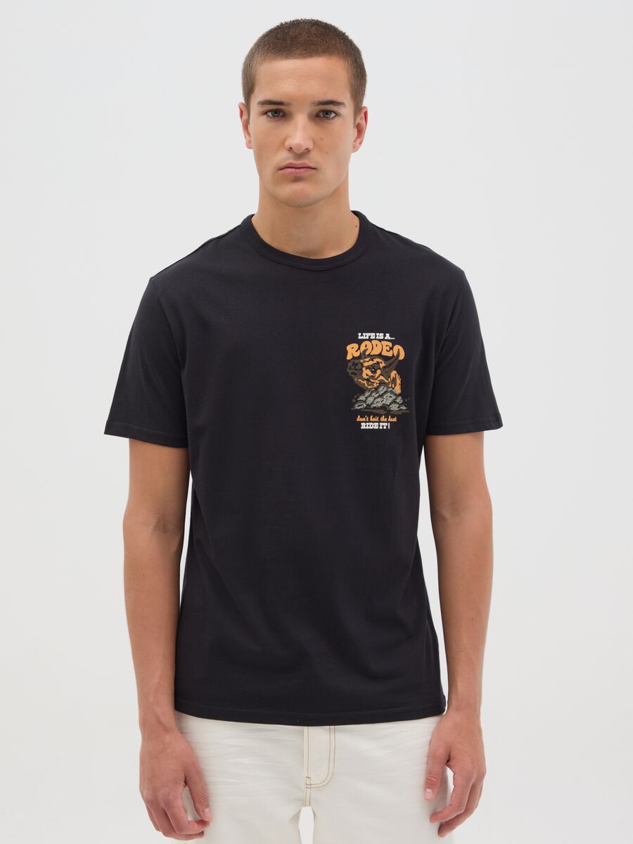 Black short sleeve cotton T-shirt Ovs_0