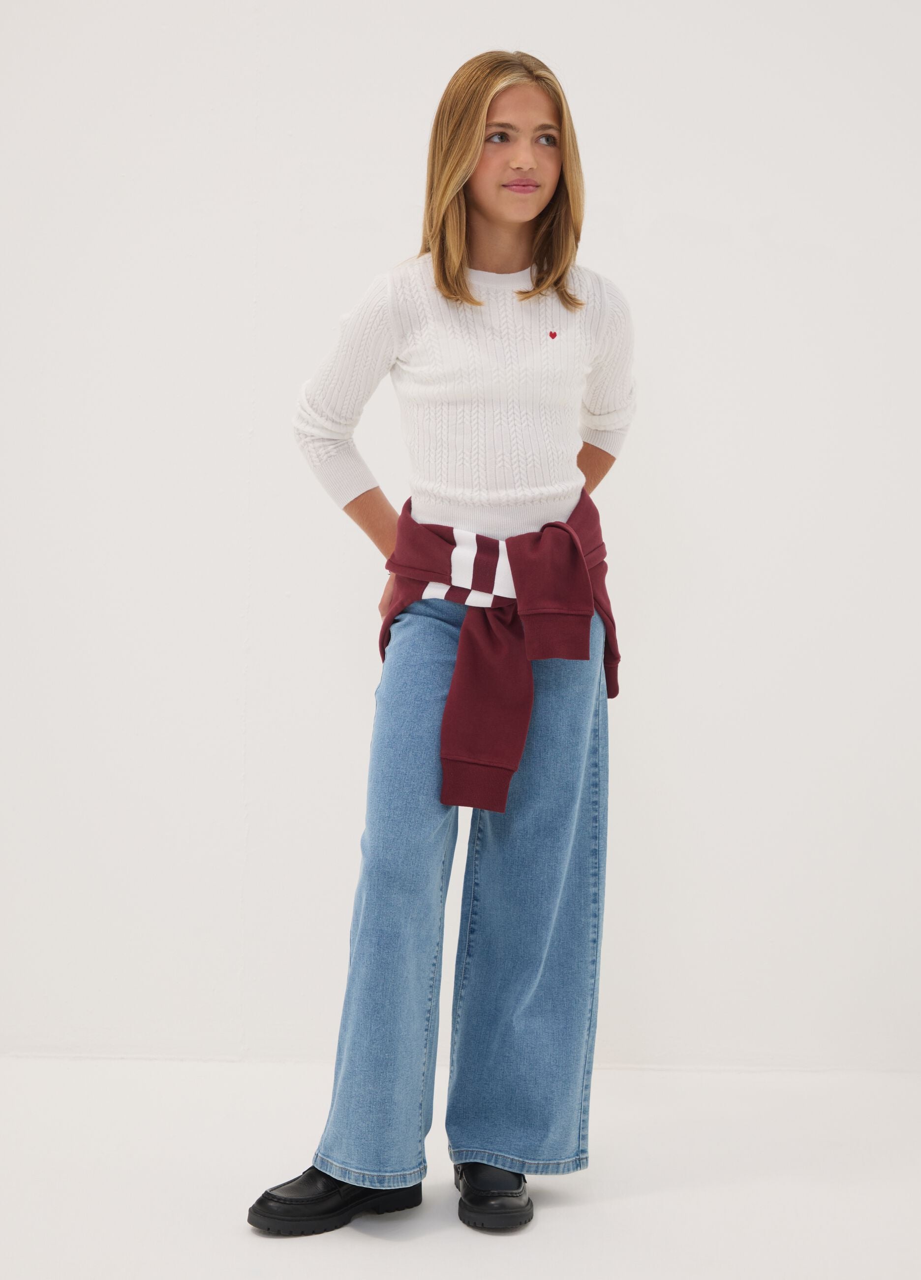 Girls&rsquo; super wide-leg cotton and stretch viscose denim jeggings