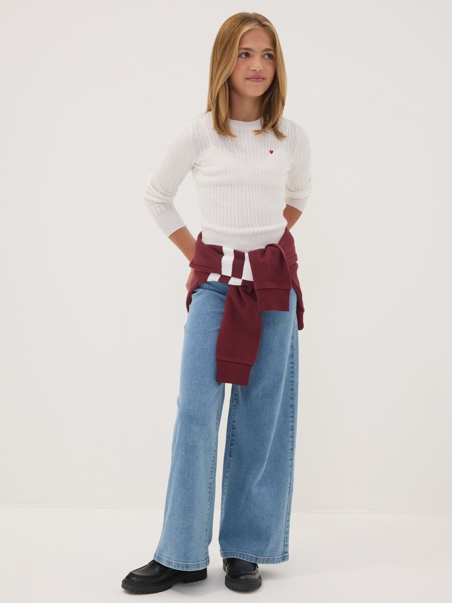 Girls&rsquo; super wide-leg cotton and stretch viscose denim jeggings_0