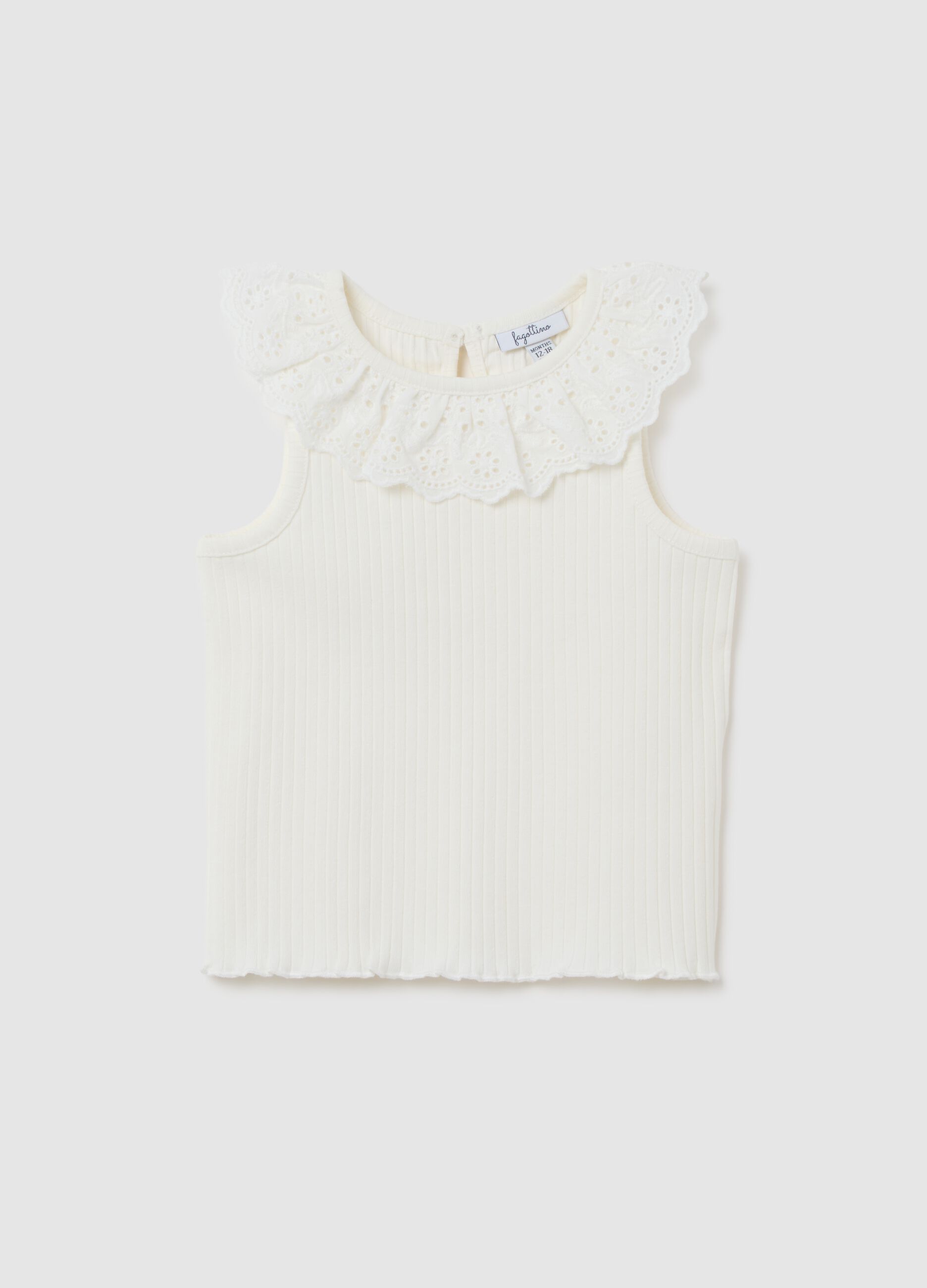 Girls' White Cotton Sleeveless Top regular fit